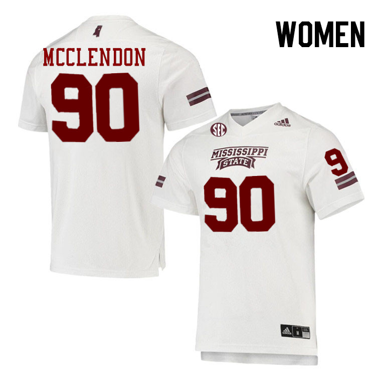 Women #90 Kai McClendon Mississippi State Bulldogs College Football Jerseys Stitched-White